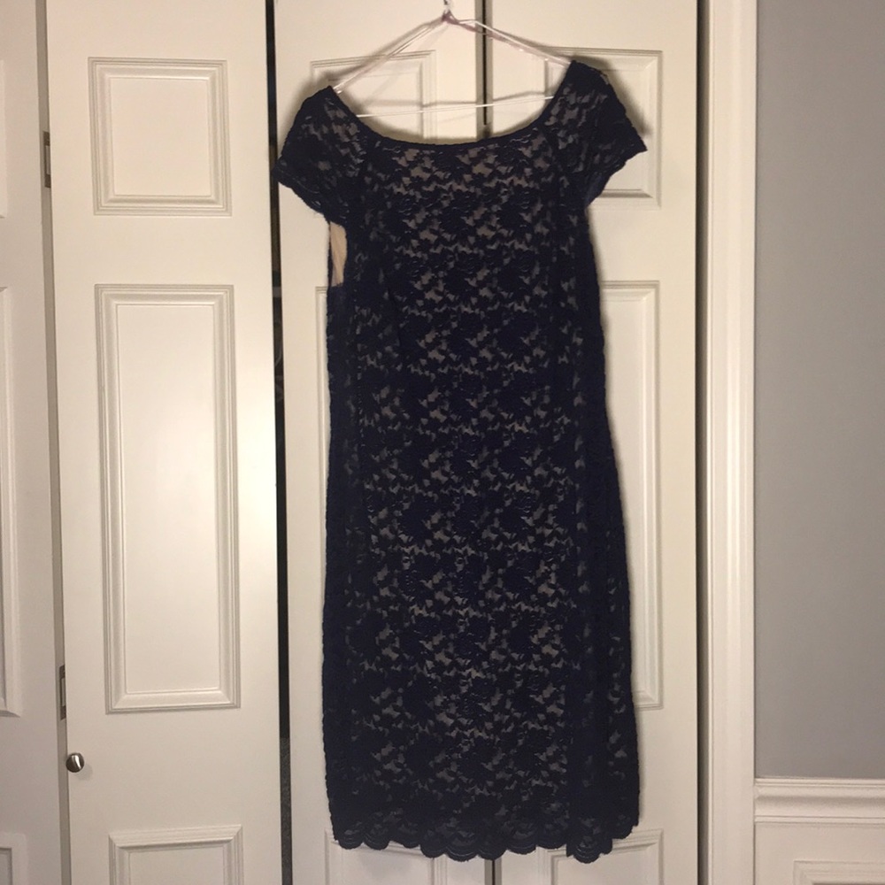 Blue & Cream Lace Overlay Dress